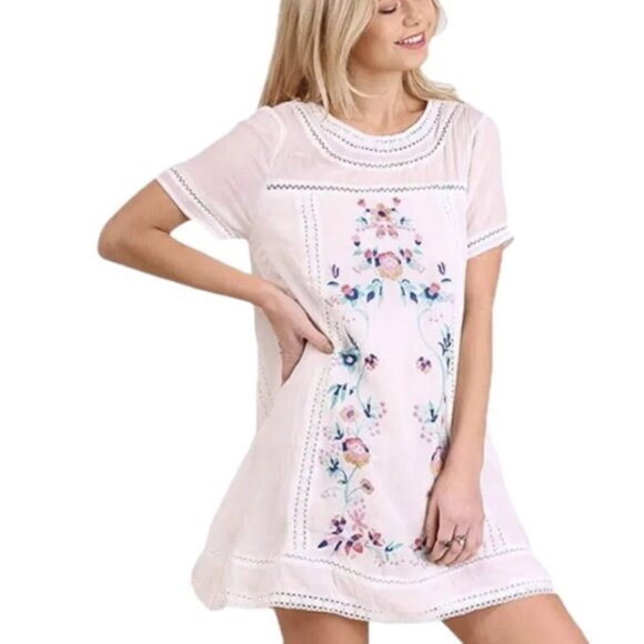 Umgee Womens Large Boho White Embroidery Short Sleeves Crochet Lace White - Picture 1 of 15